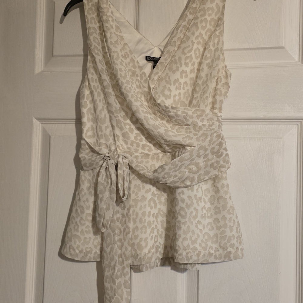 Express Cream Animal Print Wrap Blouse